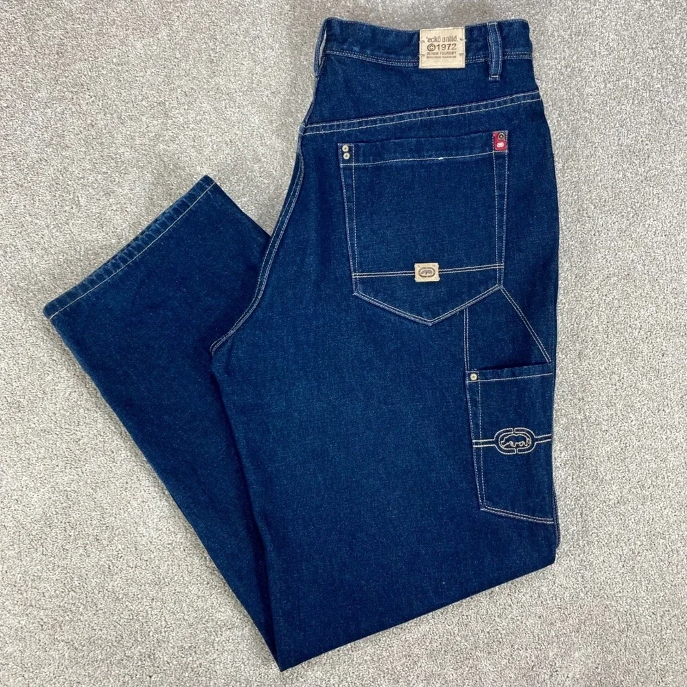 Ecko Unltd Foundry Baggy Carpenter Jeans Mens Sz 36 Dark Wash Wide Leg Denim